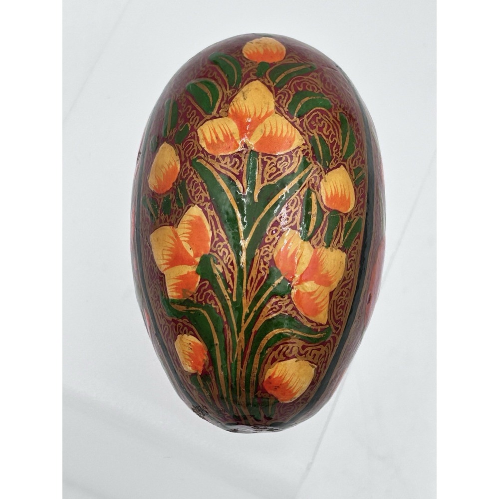 Hand-Painted Russian Wooden Egg Floral Design ~ 4" Folk Art Decor‎